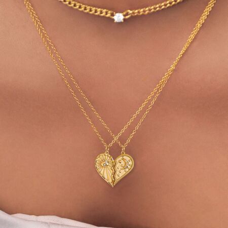 1 Piece Romantic Series Elegant Heart Couple Moon and Sun Stainless Steel Waterproof Gold Color Women's Pendant Necklaces