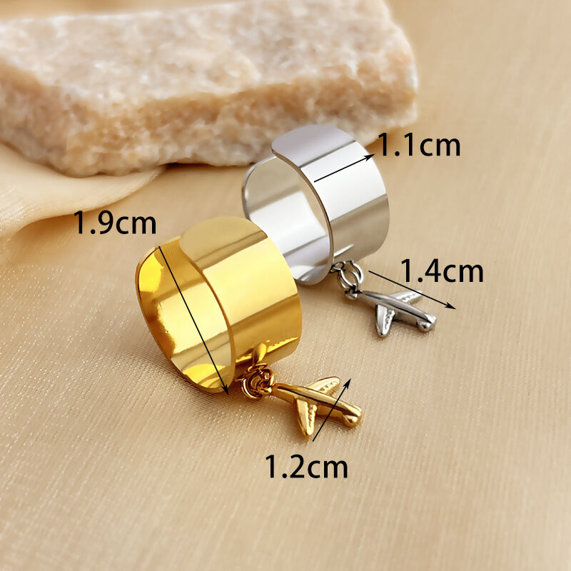 1 Piece Designable Series Daily Airplane Dangle Stainless Steel Waterproof Gold Color Women's Adjustable Rings h5 Picture5