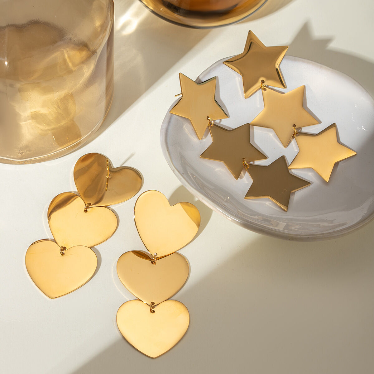 pendientes de corazón lisos de tres capas de acero inoxidable en oro de 18 quilates con diseño de nicho estilo  transfronterizo europeo y americano para mujer 2