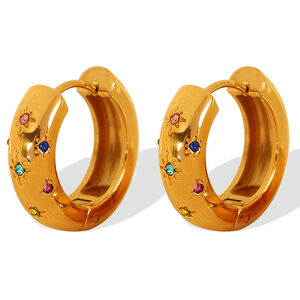 1 pair simple series retro geometric stainless steel gold plated rhinestone women hoop earrings h5 Picture6