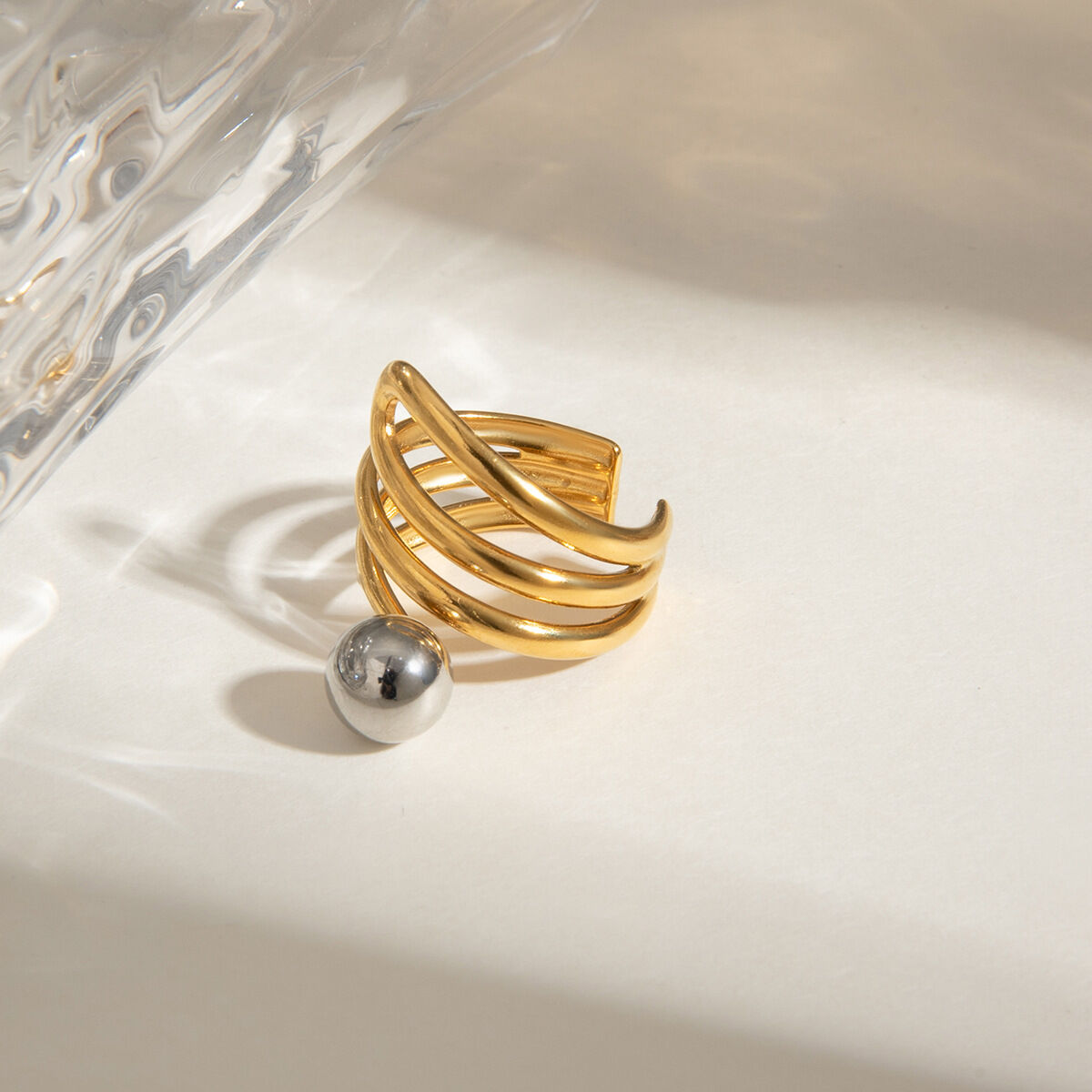 1 Stück Vogue Series Wave Line Damenring aus massivem Edelstahl, wasserdicht, gold- und silberfarben h5 Bild3