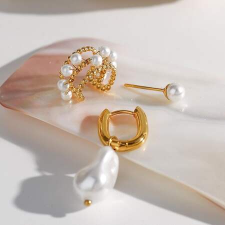 1 Pair Classic Series Exquisite Irregular Shape Stainless Steel Waterproof Gold Color Women's Earrings Set