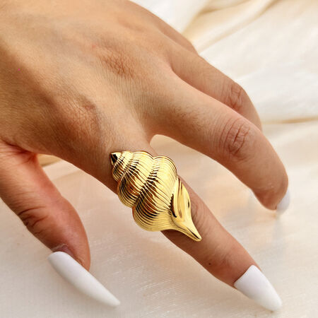 1 Piece Whelk Stainless Steel Waterproof Gold Color Women's Adjustable Rings