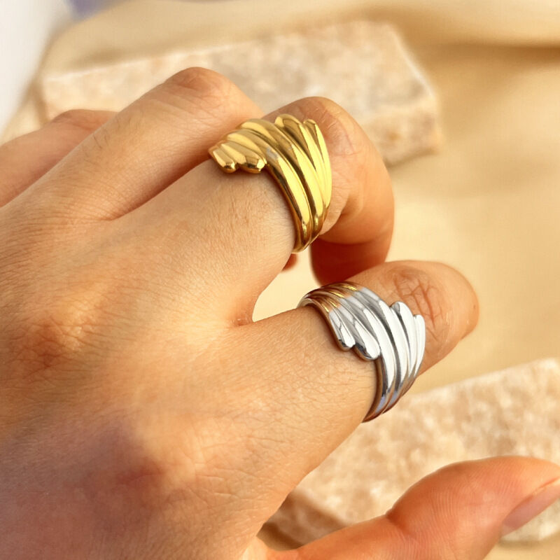 Anelli regolabili da donna in acciaio inossidabile color oro impermeabile con striscia semplice, 1 pezzo h5 Immagine3