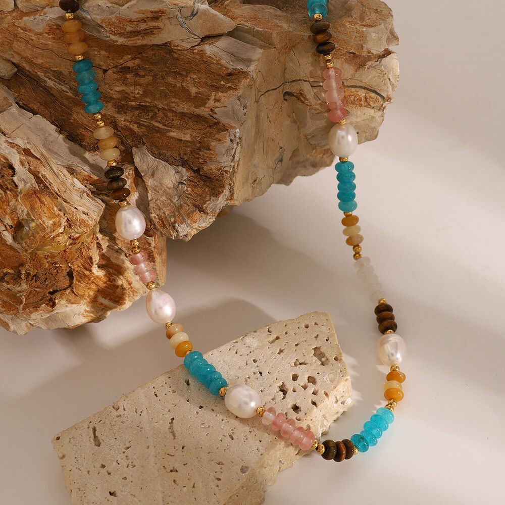 1 pieza de la serie clásica de cuentas elegantes de acero inoxidable chapado en oro de 18 quilates con perlas artificiales para mujer. h5Imagen2