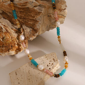 1 pieza de la serie clásica de cuentas elegantes de acero inoxidable chapado en oro de 18 quilates con perlas artificiales para mujer. h5 Imagen2