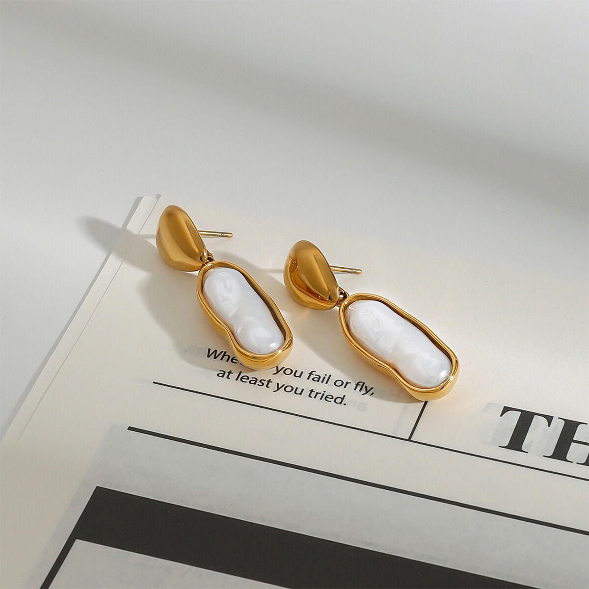 1 Pair Classic Series Irregular Oval Shape Stainless Steel Waterproof Gold Color Women's Drop Earrings h5 Picture7