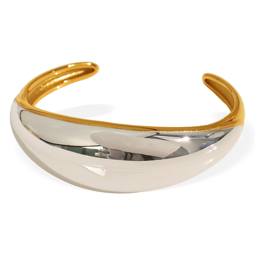 1 pezzo semplice serie semplice geometrico acciaio inossidabile placcato oro 18K braccialetti da donna h5 Immagine6