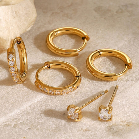 1 pair simple series round stainless steel gold plated rhinestone women earrings set