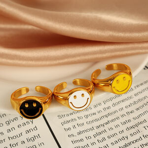 1 pair simple series simple cartoon stainless steel gold plated women adjustable rings h5 Picture4