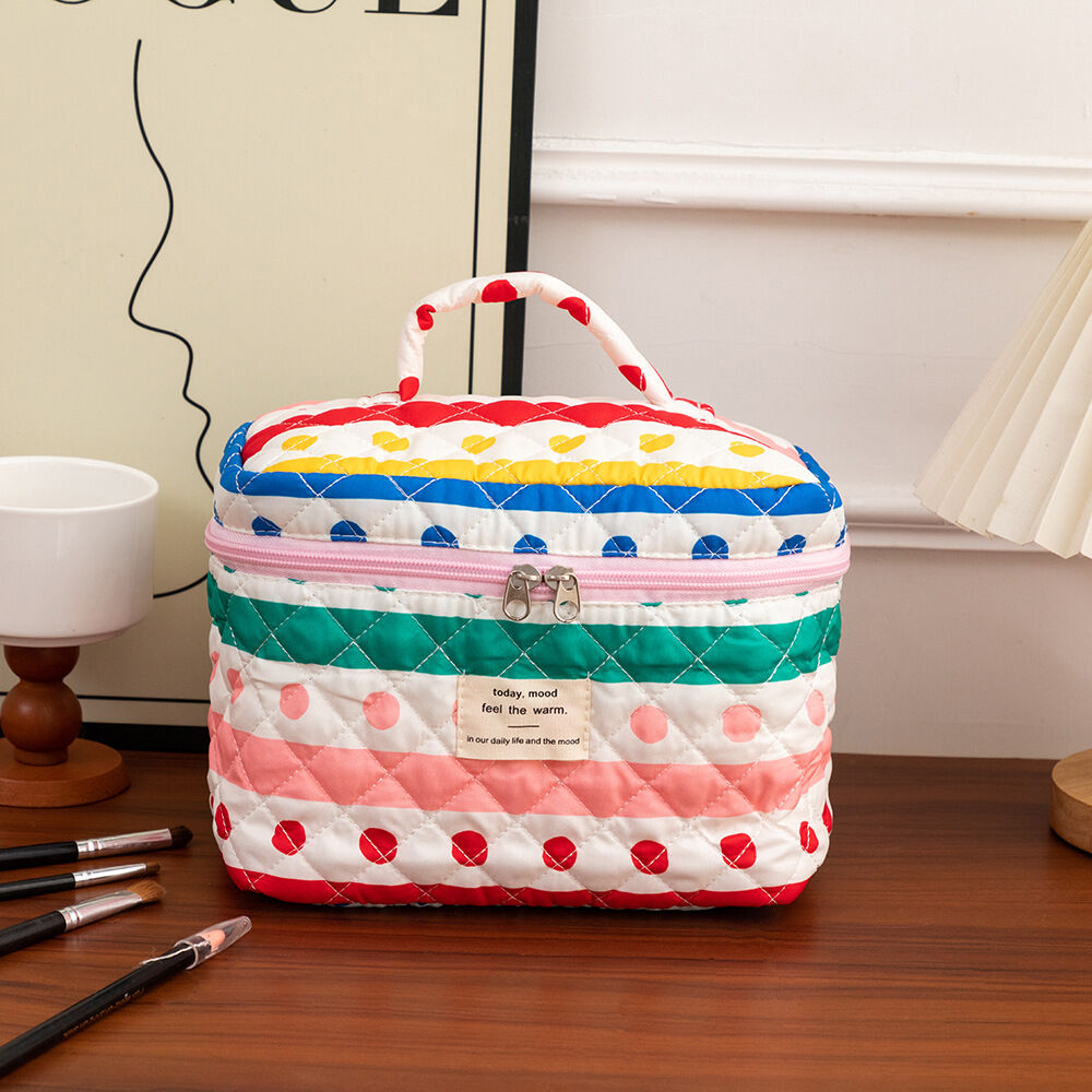 1 Pair Colorful Series Rainbow Cute Polka Dots Portable Large Capacity With Random Printing Design Women's Cosmetic Bags h5 Picture6