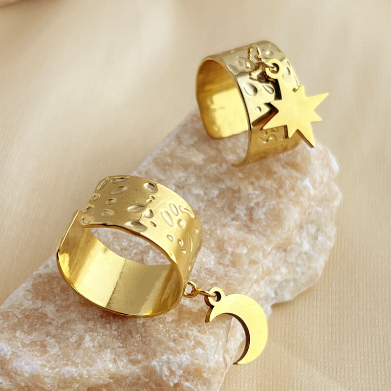 1 Piece Designable Series Chic Moon Dangle Stainless Steel Waterproof Gold Color Women's Adjustable Rings 2