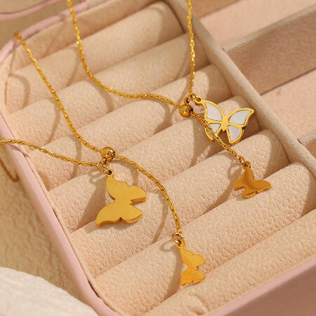 1 piece romantic series sweet buttterfly titanium steel gold color plated shell women's pendant necklaces 2