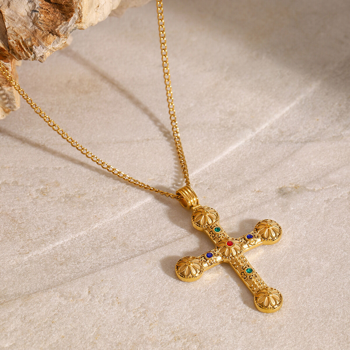 1 stück classic series  kreuz edelstahl 18 karat vergoldet strass damen anhänger halsketten 2