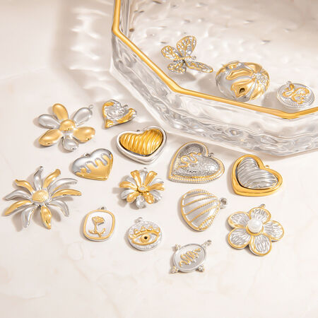 1 Piece Trendy Series Classic Flower Shape Stainless Steel Waterproof Gold & Silver Mixed Color Women's Pendants