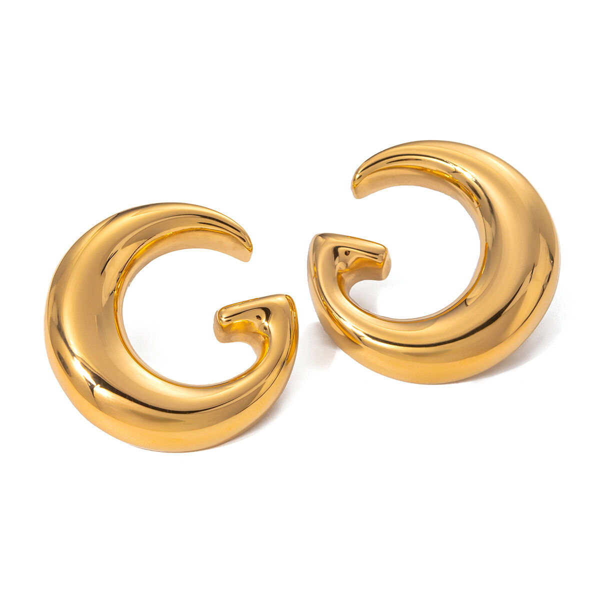 1 par de aretes de botón de acero inoxidable chapados en oro de 18 quilates con diseño geométrico de serie simple para mujer h5 Imagen5