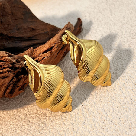 1 Pair Whelk Stainless Steel Waterproof Gold Color Women's Stud Earrings