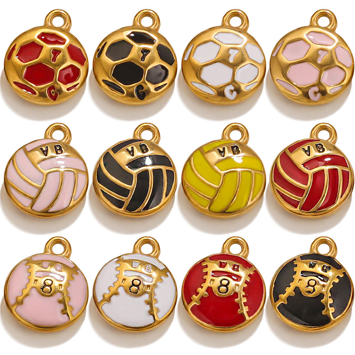 1 pezzo semplice serie sport palla goccia olio acciaio inossidabile impermeabile color oro pendenti unisex