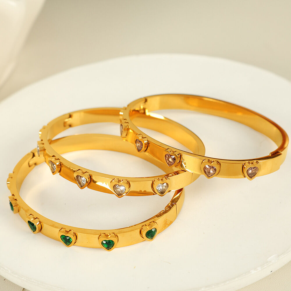 1 piece simple series classic heart stainless steel  gold color plated zircon women's bangles 2