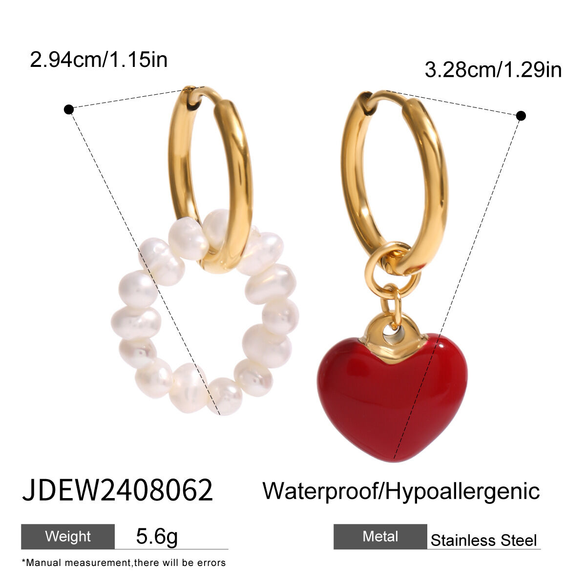 1 pair romantic series sweet heart stainless steel gold plated artificial pearl women drop earrings Picture6