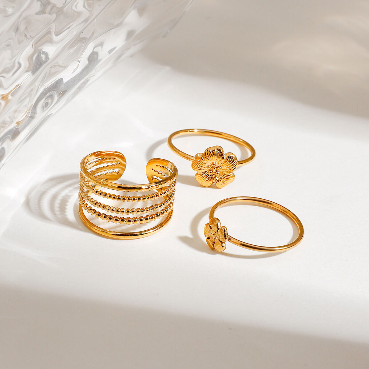 1 piece luxurious series chic  style flowers stainless steel gold color women's ring sets 2