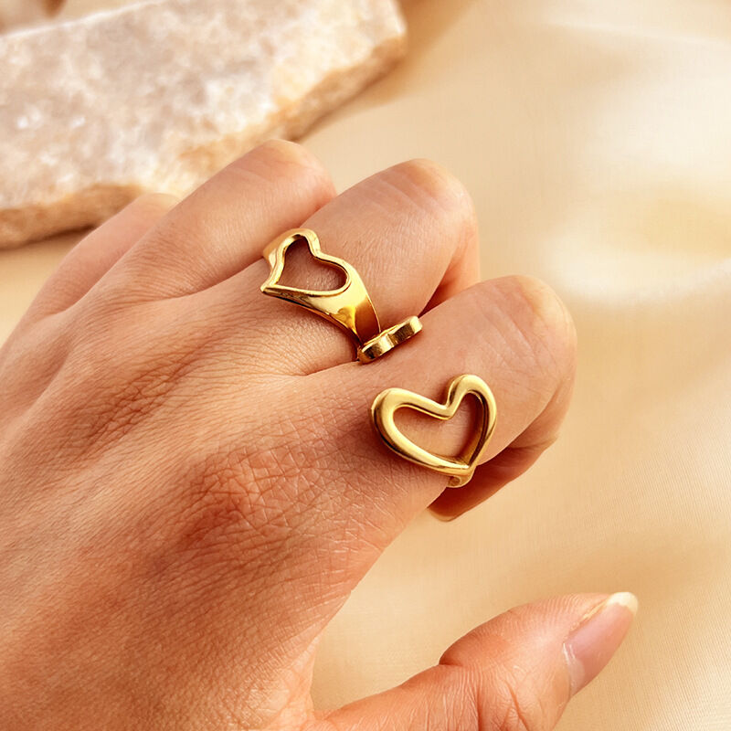 1 stuk designeerbare serie elegante holle hartvormige roestvrijstalen waterdichte gouden verstelbare damesring h5 Afbeelding3