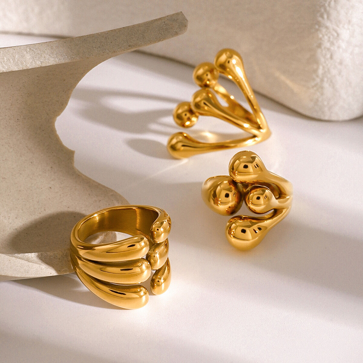 1 pair simple series  style geometric stainless steel  gold plated women adjustable rings