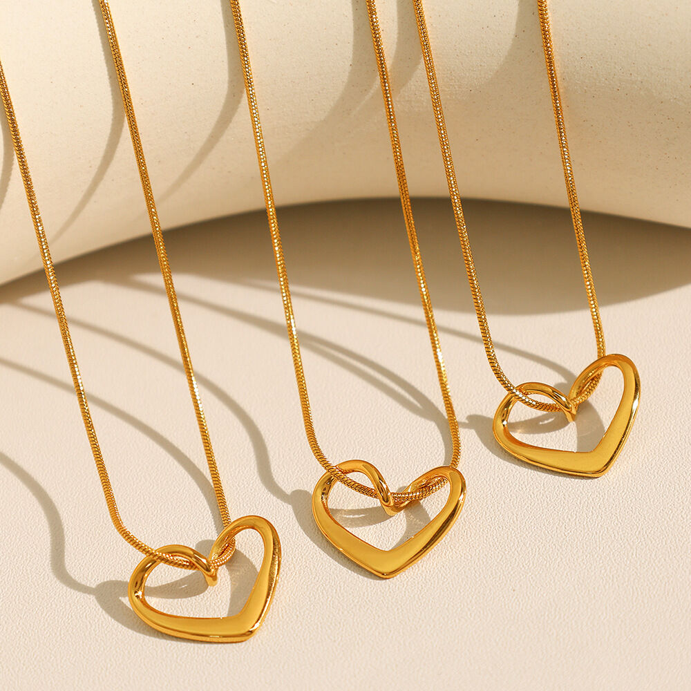 1 piece simple series simple heart stainless steel  gold plated women pendant necklaces 2