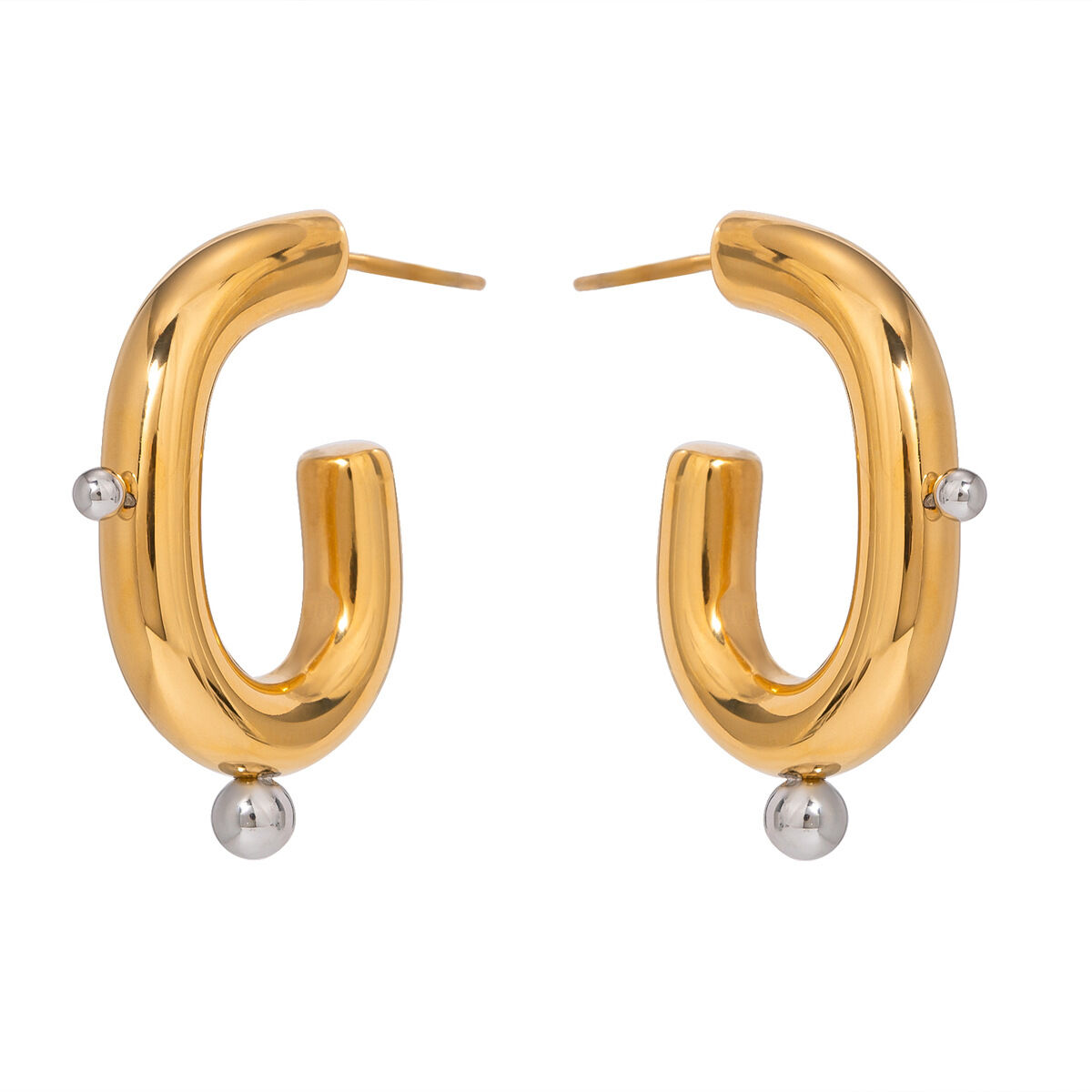 1 paio di orecchini a bottone da donna in acciaio inossidabile placcato oro con perle artificiali, stile semplice e geometrico Immagine6