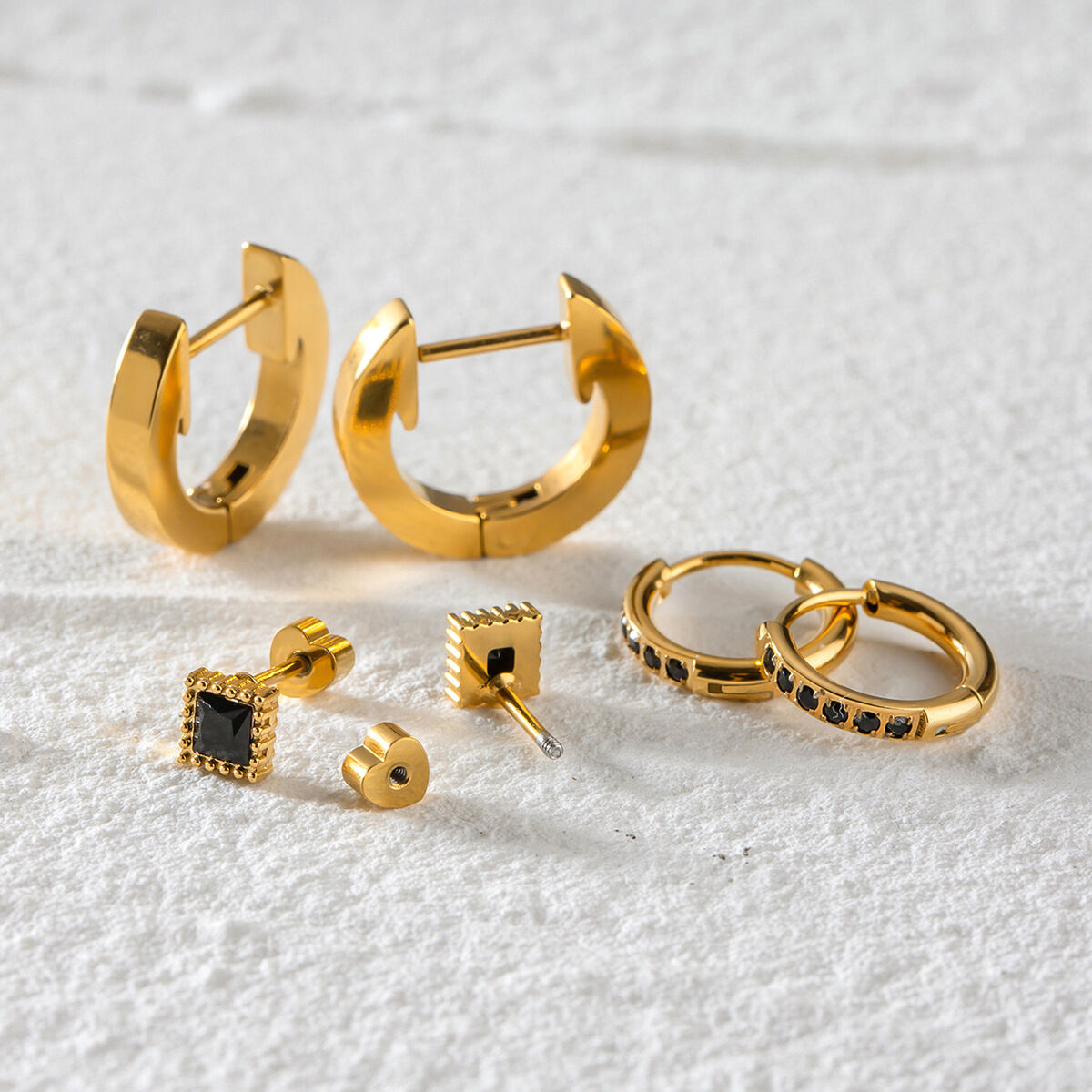 1 pair simple series casual geometric stainless steel  gold plated rhinestone women earrings set 2