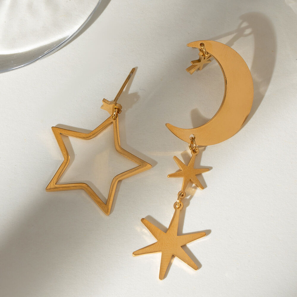 1 Paar Simple Series Casual Star Edelstahl 18 Karat vergoldete Damen-Tropfenohrringe h5Bild4