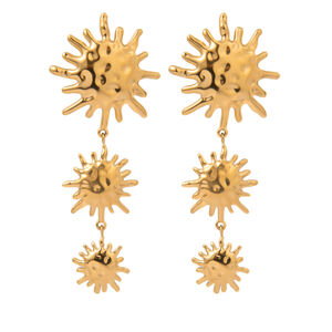 1 Pair Retro Sun Stainless Steel Waterproof Gold Color Dangle Earrings h5 Picture5