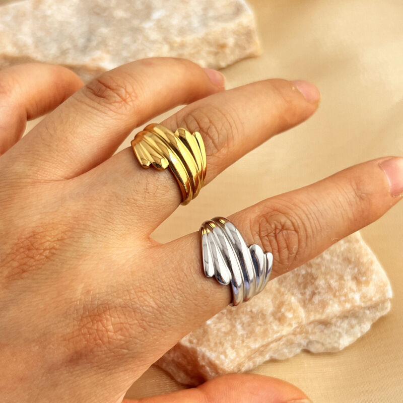 1 Piece Simple Series Stripe Stainless Steel Waterproof Gold Color Women's Adjustable Rings