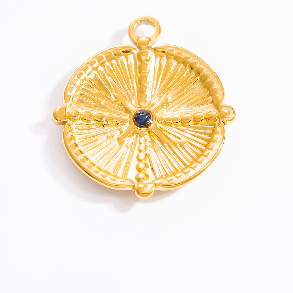 1 Piece Novelty Series Retro Eye Blue Nature Stone Stainless Steel Waterproof Gold Color Women's Pendants h5 Picture6