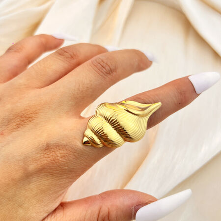 1 Piece Whelk Stainless Steel Waterproof Gold Color Women's Adjustable Rings 2