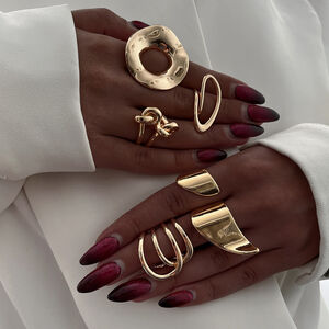 1 pair simple series simple line stainless steel gold plated women single rings h5 Picture7