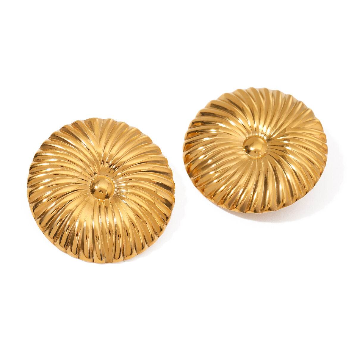 1 par de pendientes de botón de acero inoxidable chapados en oro de 18 quilates con diseño de flores retro de serie simple para mujer Imagen5