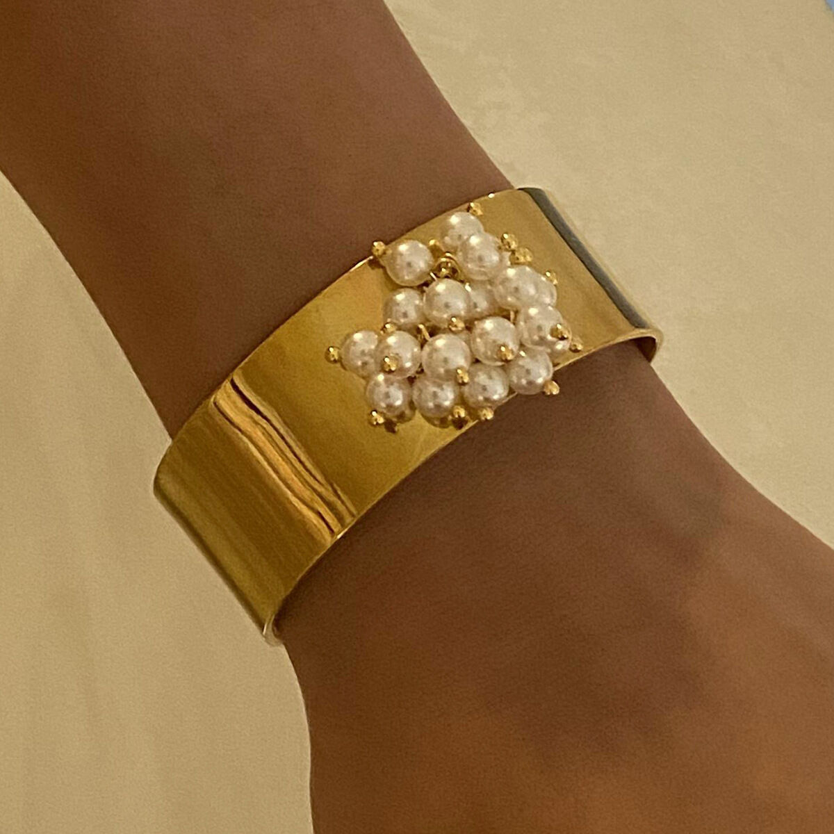 1 pezzo semplice serie retrò geometrico acciaio inossidabile placcato oro  perle artificiali donne braccialetti 2