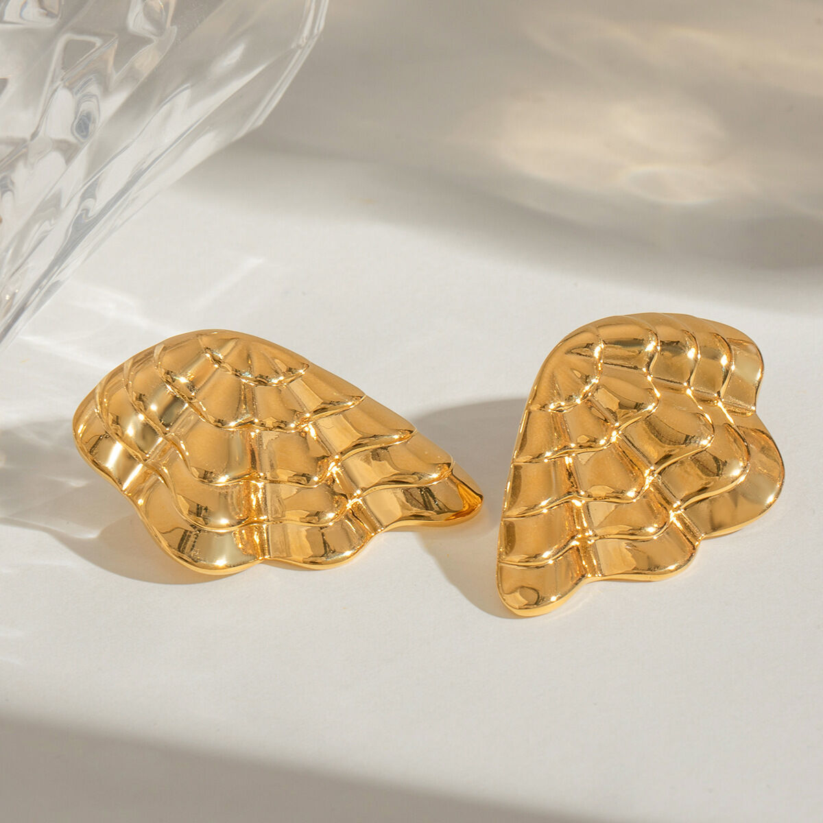 1 paire de boucles d'oreilles à tige géométriques rétro en acier inoxydable plaqué or  pour femme Image3