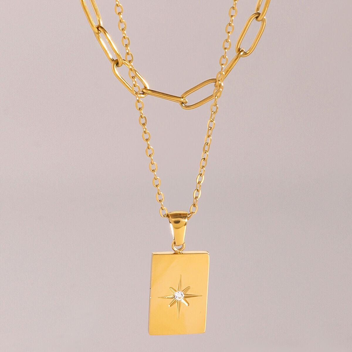 1 piece simple series simple geometric stainless steel  gold plated rhinestone women layered necklaces 2