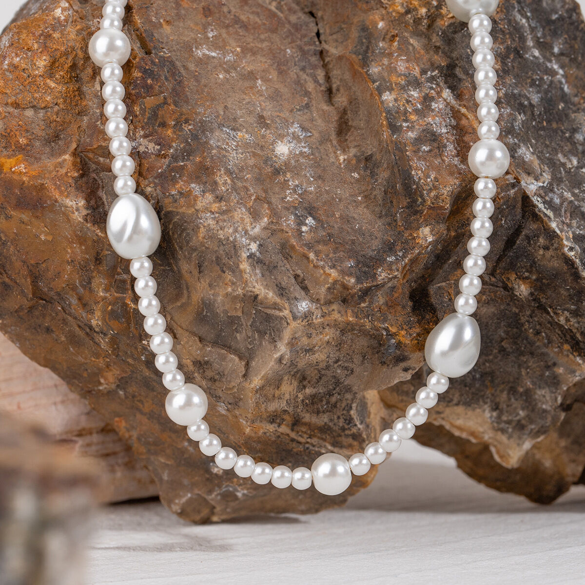 1 piece classic series retro beads stainless steel  gold plated artificial pearl women beaded necklaces h5 Picture3