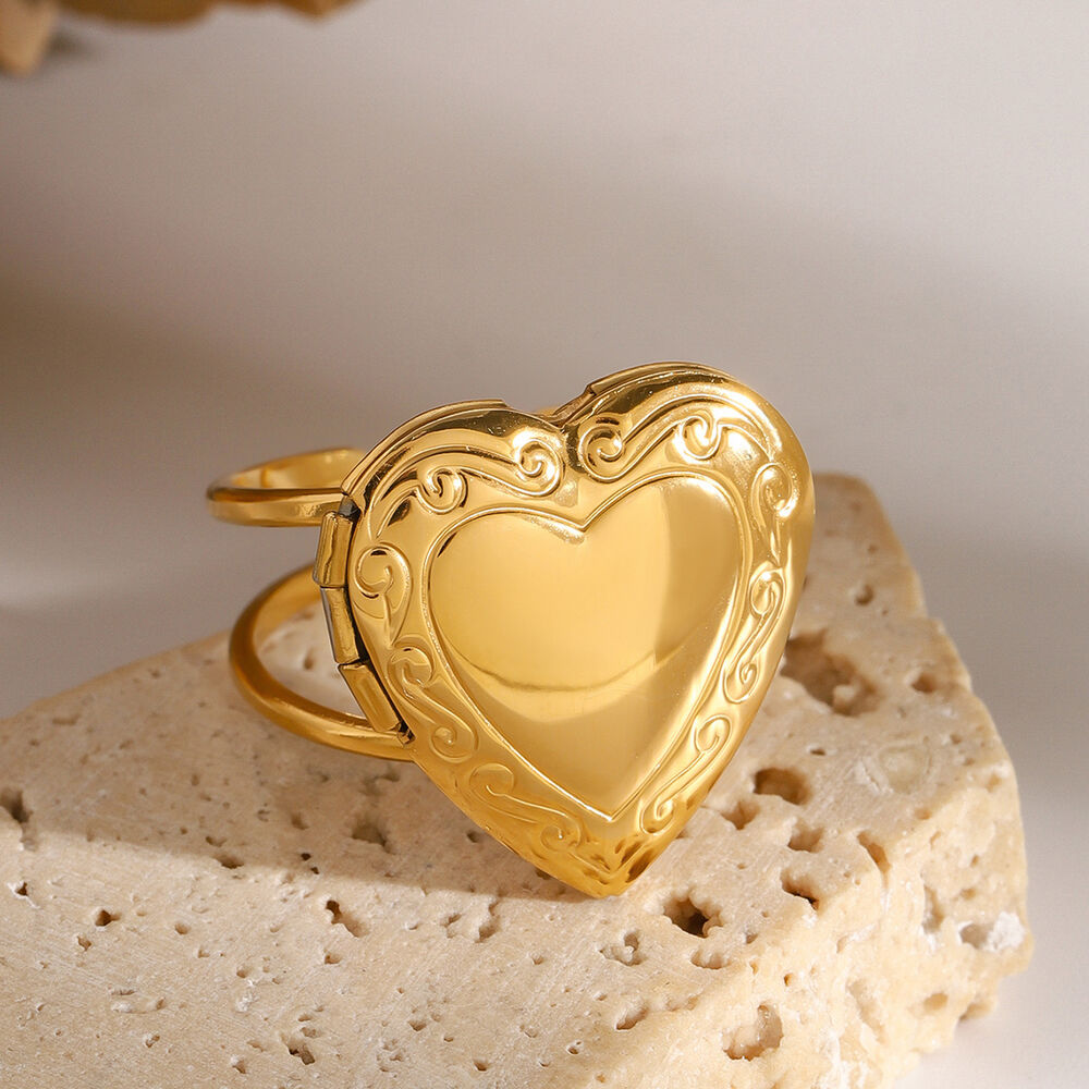 1 pair simple series retro heart stainless steel gold plated women adjustable rings Picture3