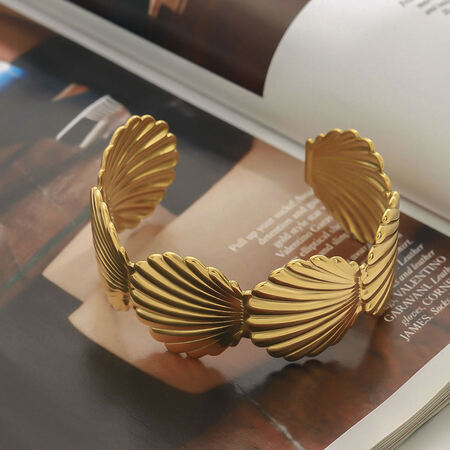 1 Piece Vacation Series Vogue Conch Shape Stainless Steel Waterproof Gold Color Women's Bangles 2