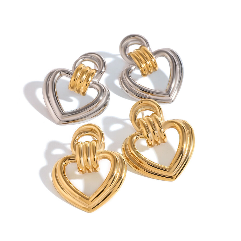 1 pair simple series sweet heart stainless steel gold plated women stud earrings Picture5