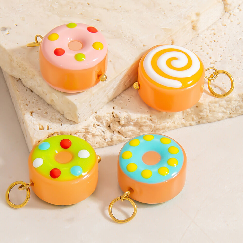 1 Piece Chromatic Series Sweet Doughnut Coloured Glaze Stainless Steel Waterproof Gold Color Women's Pendants 2