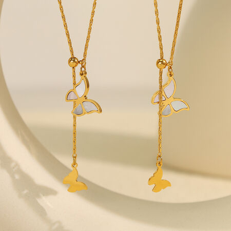 1 piece romantic series sweet buttterfly titanium steel gold color plated shell women's pendant necklaces