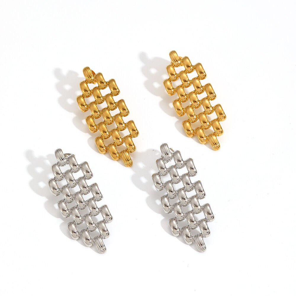 1 Pair Simple Series Rectangular Patchwork Stainless Steel Waterproof Gold Color Women's Stud Earrings h5 Picture5