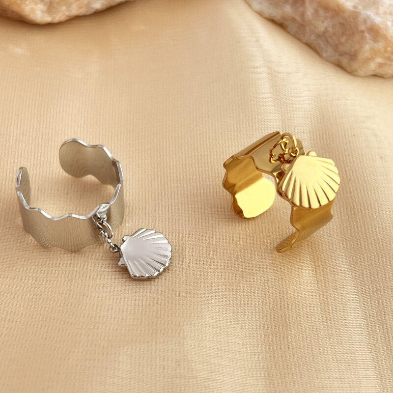 1 Piece Designable Series Chic Seashell Dangle Stainless Steel Waterproof Gold Color Women's Adjustable Rings 2