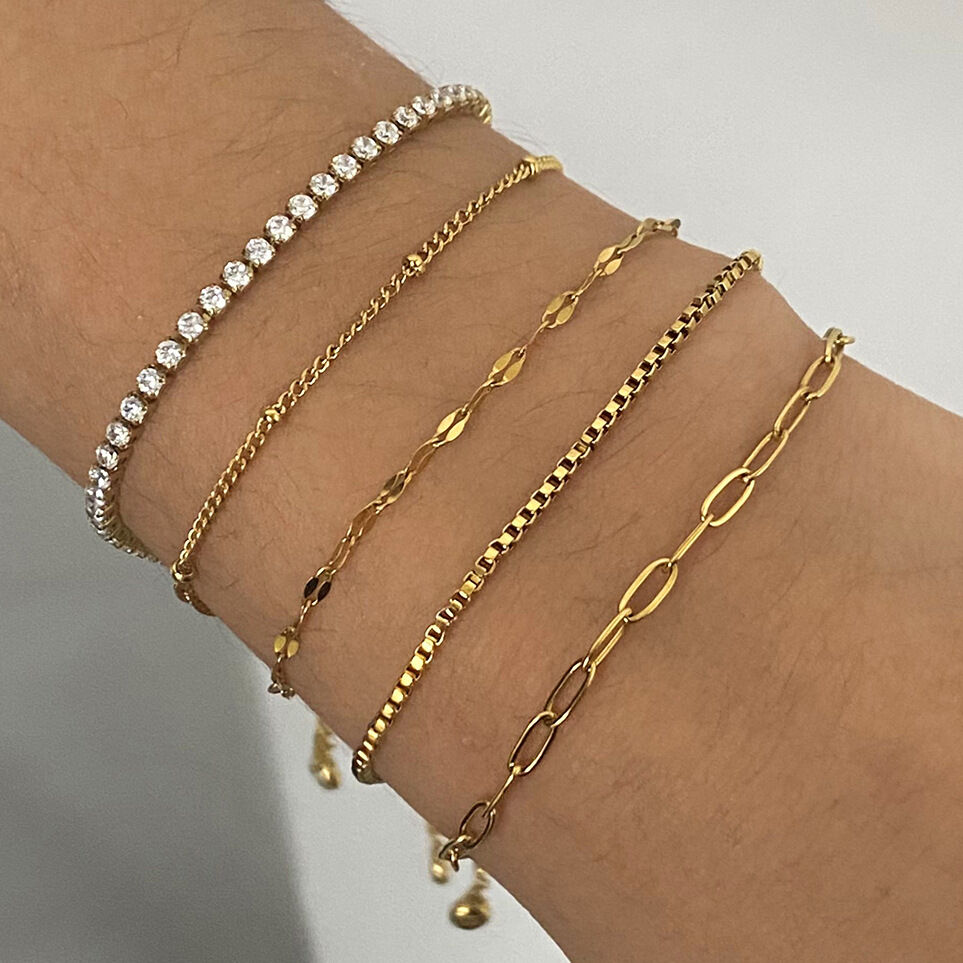 1 piece simple series line stainless steel gold plated rhinestone women chain bracelets h5Picture7