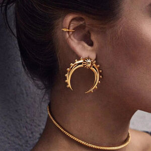 1 pair simple series retro sun/moon stainless steel gold plated rhinestone women stud earrings h5 Picture5